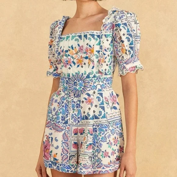 Farm Rio Romantic Bandanas Belted Romper - Picture 3 of 6